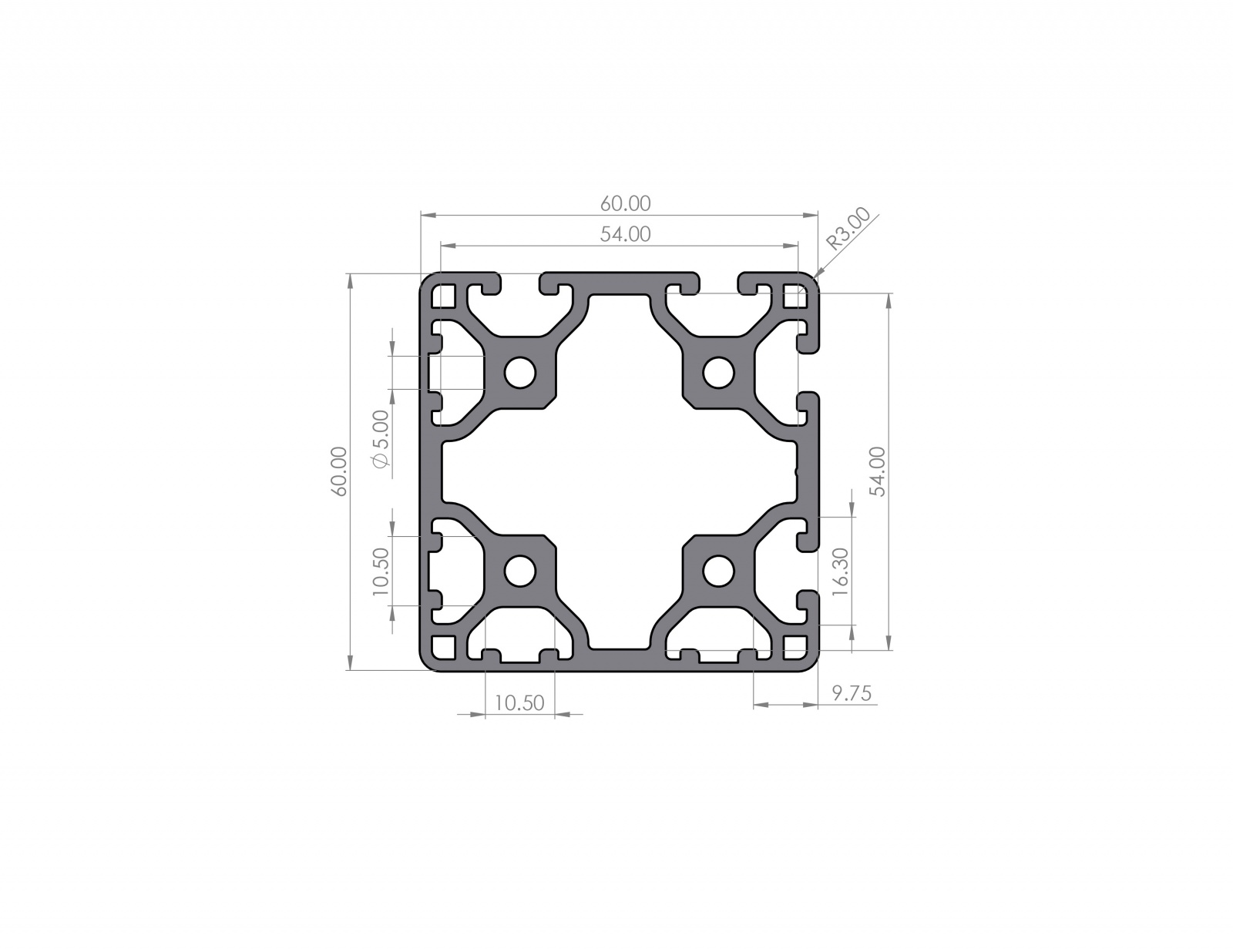 Aluminiumprofil 60x60 Nut 6 Leicht I-Typ 4N90